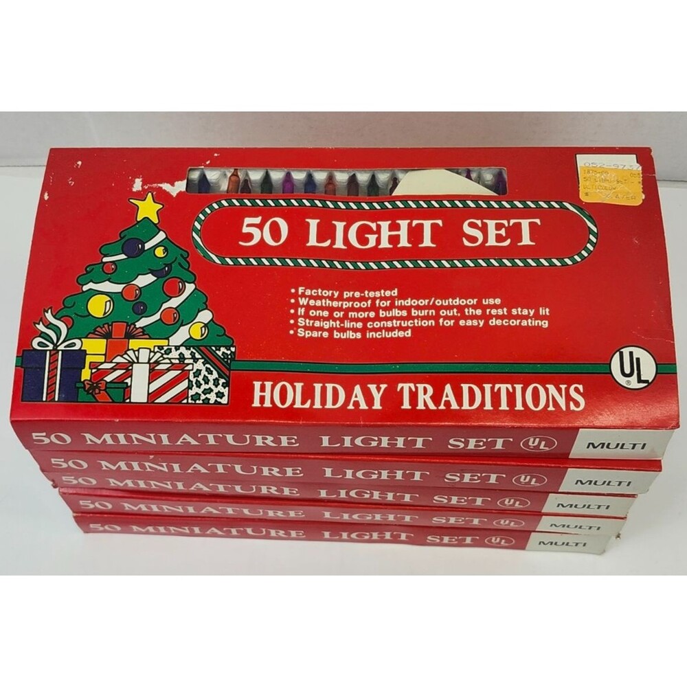 Lot of 5 Vintage Holiday Traditions 50 Miniature Light Sets Multi-Color New NOS